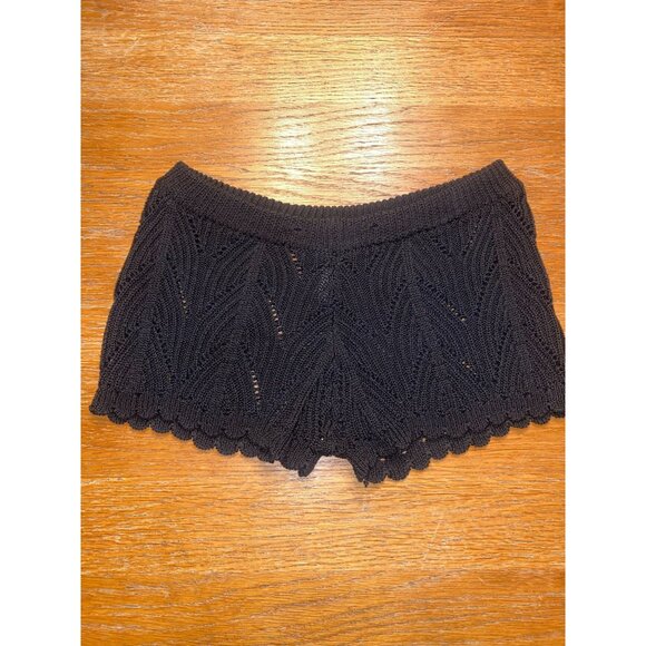 Black Knit Crochet Patterned Womens Shorts - Picture 1 of 4